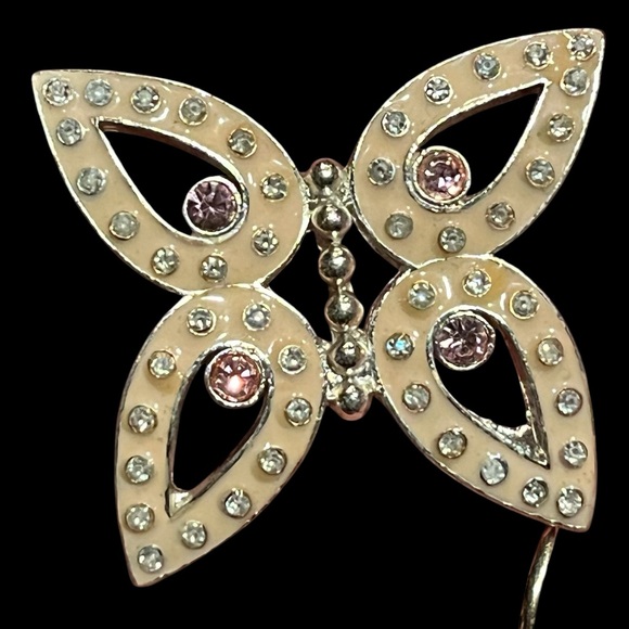 Vintage enamel butterfly with rhinestones brooch - Picture 2 of 4